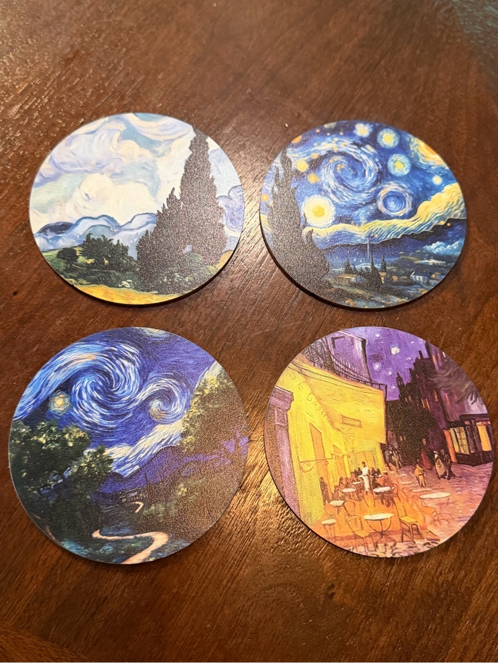 Set of 4 Van Gogh inspired wooden coasters